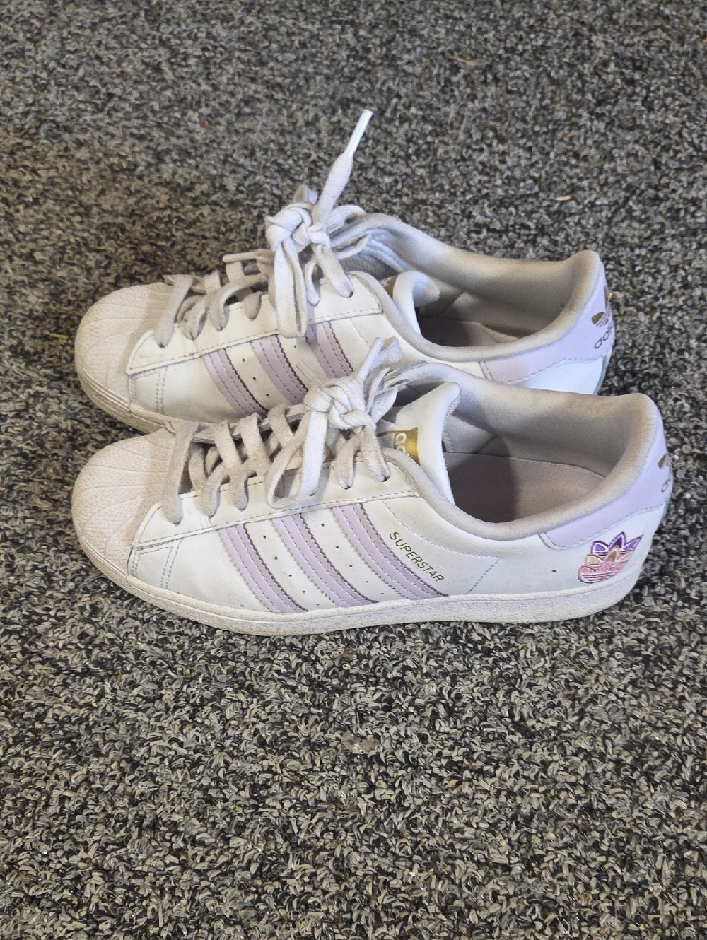 adidas White and Light Pink Superstar Sneakers